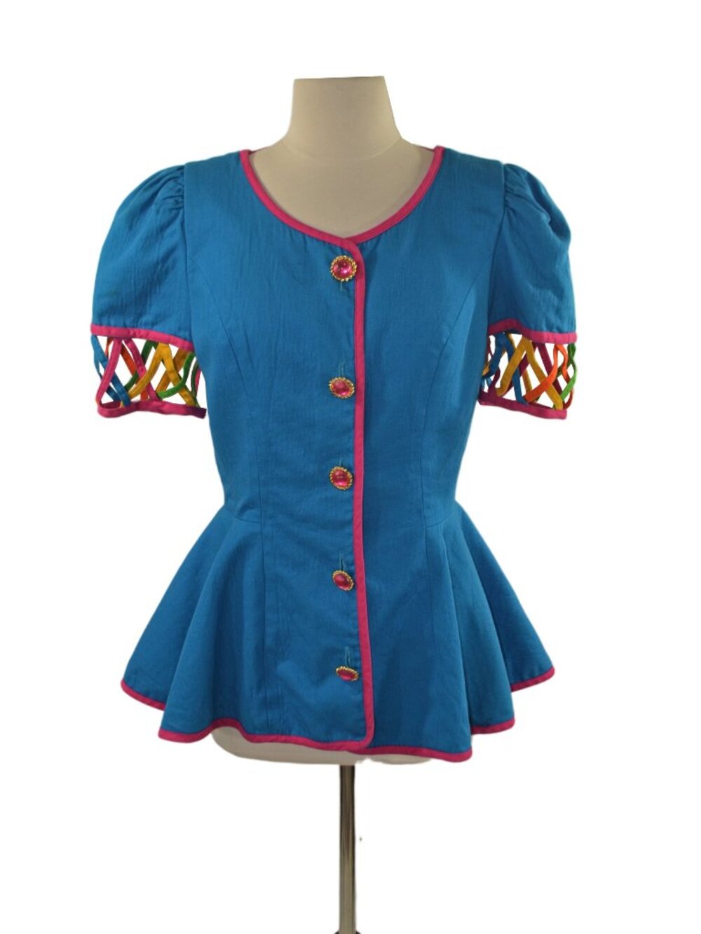 1980's Neon Blue Peplum Blazer by Jenna Benjamin